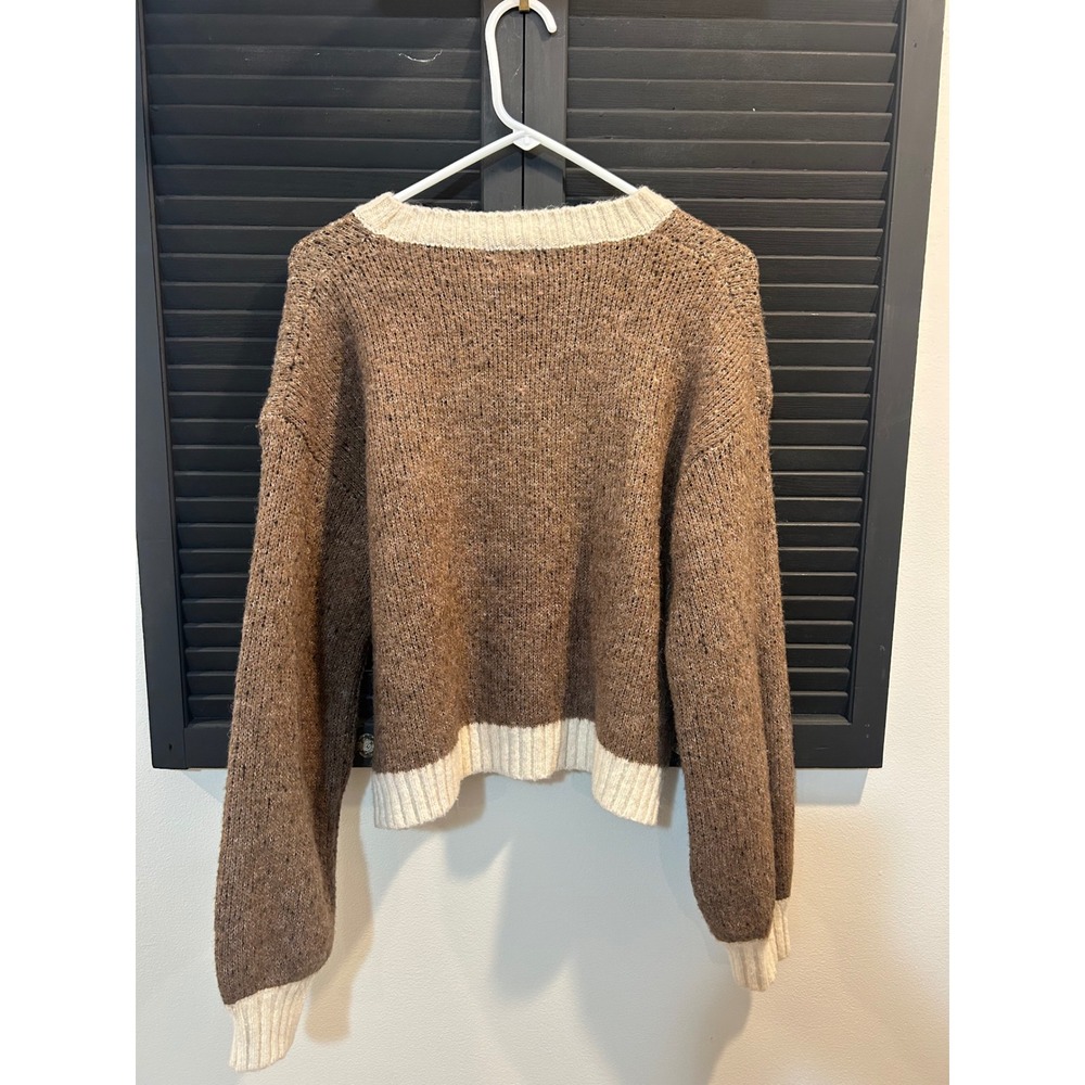 Luna Ivy Women Brown Teddy Bear Knit Sweater Size L Marled Fuzzy Pullover - Picture 2 of 7